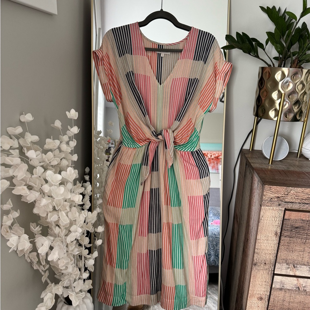 Striped Multicolor Tie-Front Dress